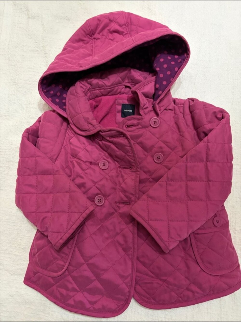Baby GAP Size 4 Toddler Quilted Removable Hood Pea Coat in Fuchsia Pink
